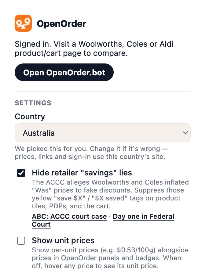 The extension popup with the toggle that hides misleading savings badges